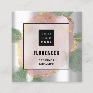 Benutzerdefinierter QR-CODE Silver Grey Green Rose Quadratische Visitenkarte