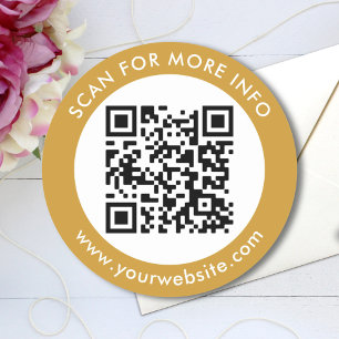 Benutzerdefinierter QR-Code Text Schwarz-weiß Gold Runder Aufkleber
