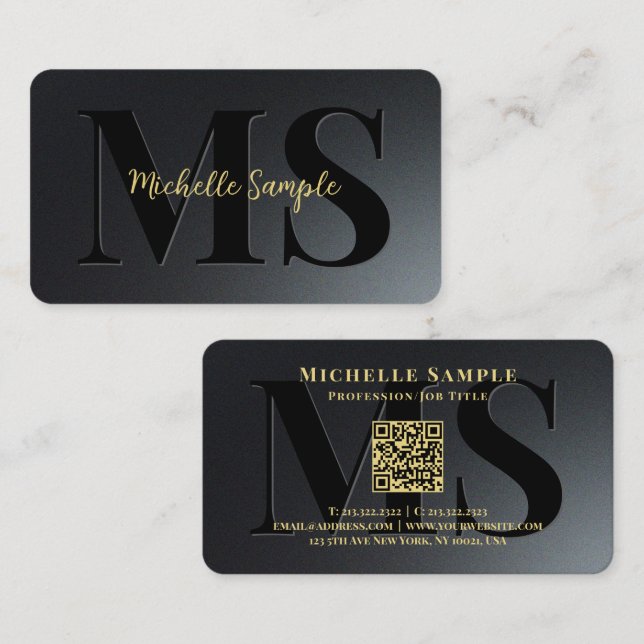 Benutzerdefinierter QR-Code Textname Luxury Gold T Visitenkarte (Vorne/Hinten)