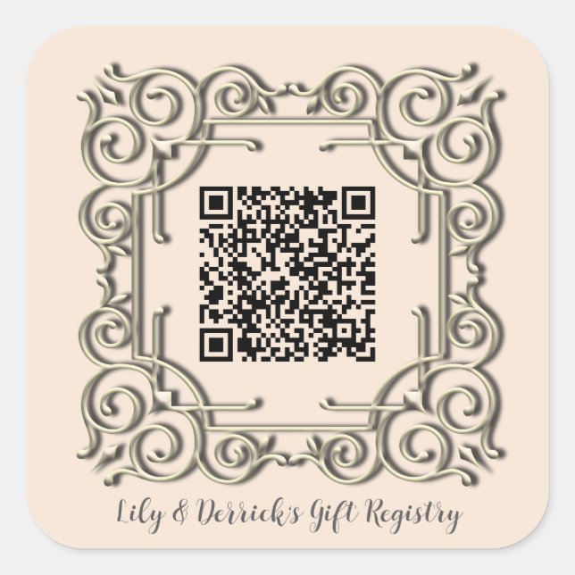 Benutzerdefinierter QR-Code Verzierte Frame Weddin Quadratischer Aufkleber (Vorderseite)