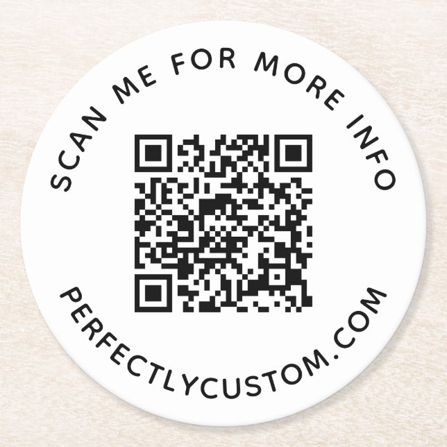 Benutzerdefinierter QR-Code Weitere Informationen  Runder Pappuntersetzer (Vorderseite)