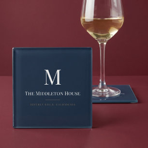 Benutzerdefinierter Quiet Luxury Anwesen Monogramm Glasuntersetzer
