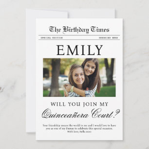 Benutzerdefinierter Quinceañera-Hof-Antrag Zeitung Karte
