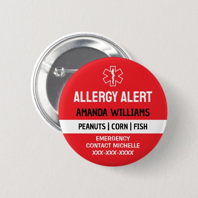 Benutzerdefinierter Red Allergy Alert Button (Vorne & Hinten)