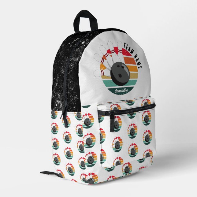 Benutzerdefinierter Retro-Bowling-Buttone Team- un Bedruckter Rucksack (Rückseitige Ecke links)