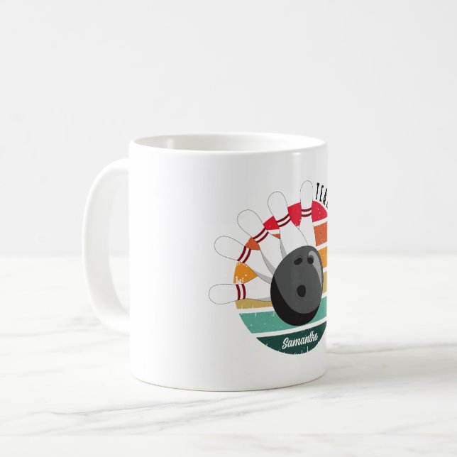 Benutzerdefinierter Retro-Bowling-Buttone Team- un Kaffeetasse (Vorderseite Links)