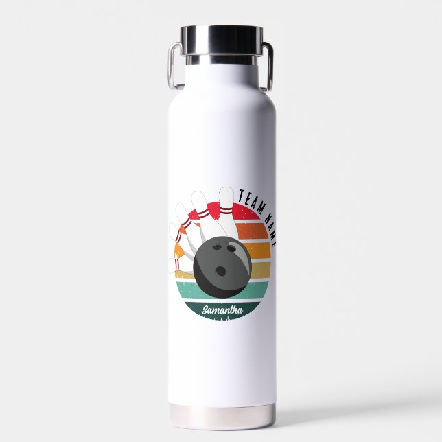 Benutzerdefinierter Retro-Bowling-Buttone Team- un Trinkflasche (Vorne)