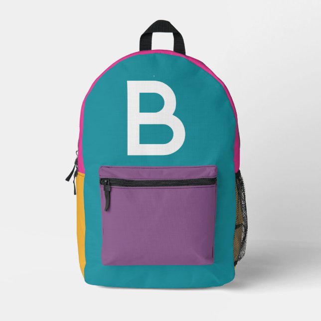 Benutzerdefinierter Retro-Farbenblock Initialien-R Bedruckter Rucksack (Vorderseite)