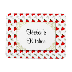 Benutzerdefinierter Retro-Rot-Erdbeere-und-Blumen- Magnet