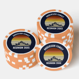 Benutzerdefinierter Retro-Sonnenuntergang Berg Fam Pokerchips
