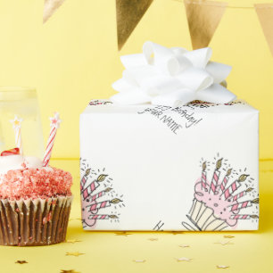 Benutzerdefinierter rosa Cupcake mit Geburtstagske Geschenkpapier