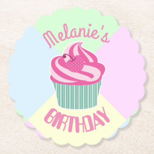 Benutzerdefinierter rosa Geburtstag-Cupcake Untersetzer