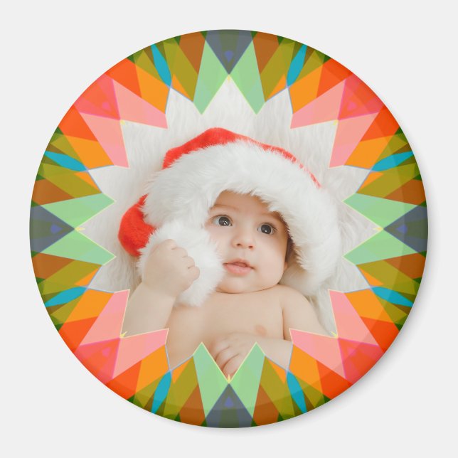 Benutzerdefinierter rosa grüner Weihnachtsstern Fo Magnet (Vorne)