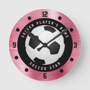 Benutzerdefinierter rosa Mädchen-Fußball-Fußball-R Runde Wanduhr