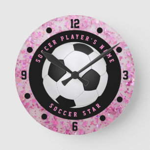 Benutzerdefinierter rosa Mädchen-Fußball-Runduhren Runde Wanduhr
