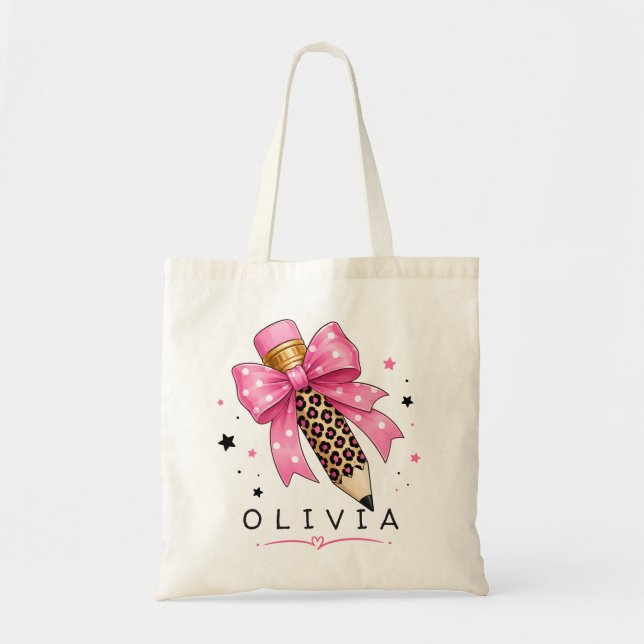 Benutzerdefinierter rosa Punkte-Schleife Leopard B Tragetasche (Vorne)