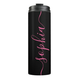 Benutzerdefinierter rosa Schriftname schwarzer the Thermosbecher