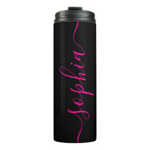 Benutzerdefinierter rosa Schriftname schwarzer the Thermosbecher