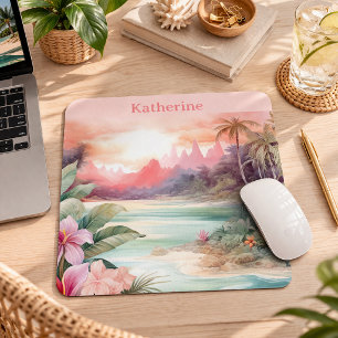Benutzerdefinierter Rosa Tropischer Strand Name Mousepad