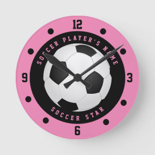 Benutzerdefinierter rosa und schwarzer Fußball-Sta Runde Wanduhr