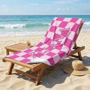 Benutzerdefinierter rosa und weiß karierter Name Strandtuch
