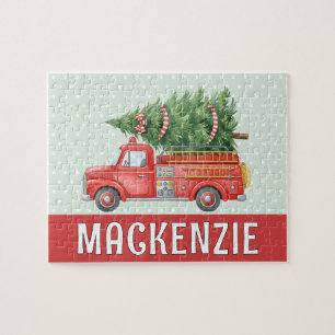 Benutzerdefinierter roter Feuer Weihnachtsbaum LKW Puzzle