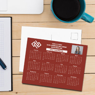 Benutzerdefinierter roter Firmenkalender 2027 Busi Postkarte