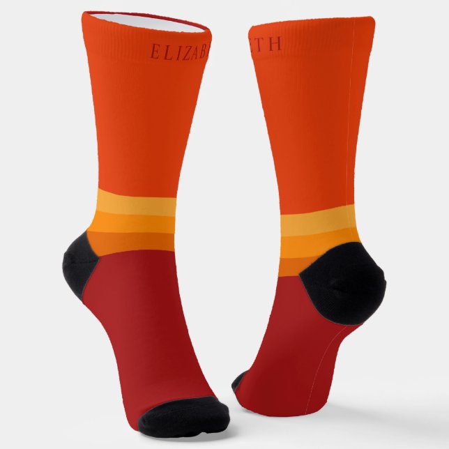 Benutzerdefinierter roter gelber Orange-Maroon-Far Socken (Gewinkelt)
