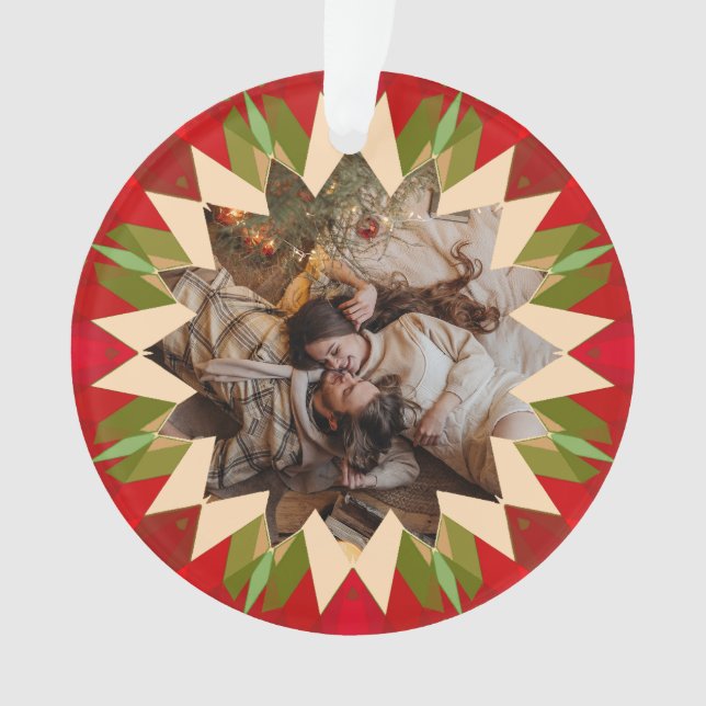 Benutzerdefinierter Roter Grüner Weihnachtsstern F Ornament (Vorderseite)