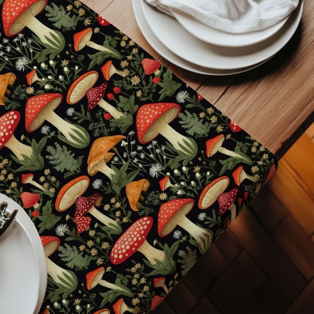 Benutzerdefinierter rustikaler Tischläufer Pilze & (Custom Rustic Table Runner Mushrooms & Moss Art)