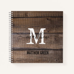 Benutzerdefinierter rustischer Mit Monogramm Holzm Notizbuch