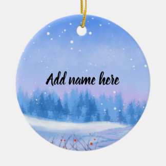 Benutzerdefinierter Schneelandschaft-Weihnachtsbau Keramik Ornament