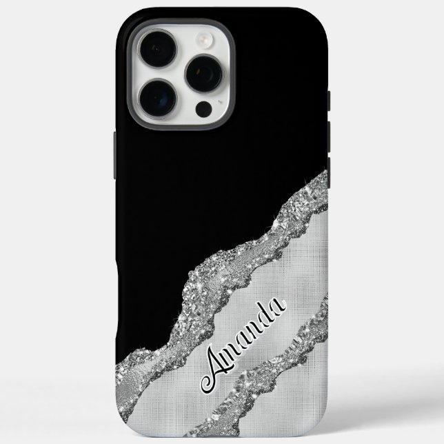 Benutzerdefinierter Schwarz-Grau-Glitzer Case-Mate iPhone Hülle (Rückseite)