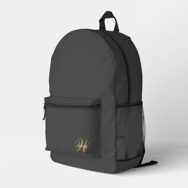 Benutzerdefinierter Schwarz-Grau-Initial-Monogramm Bedruckter Rucksack (Rückseitige Ecke Rechts)