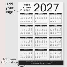 Benutzerdefinierter Schwarz-Weiß-Kalender 2027 & F