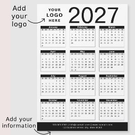 Benutzerdefinierter Schwarz-Weiß-Kalender 2027 & F Magnetkarte