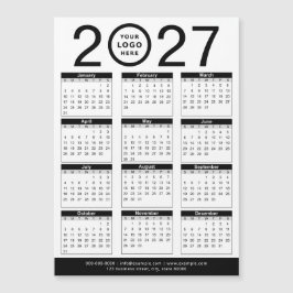 Benutzerdefinierter Schwarz-Weiß-Kalender 2027 & F Magnetkarte