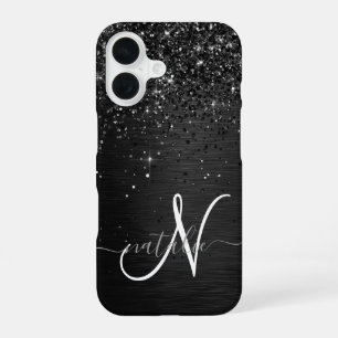 Benutzerdefinierter schwarzer Glitter-Sparkle-Mono iPhone 16 Hülle