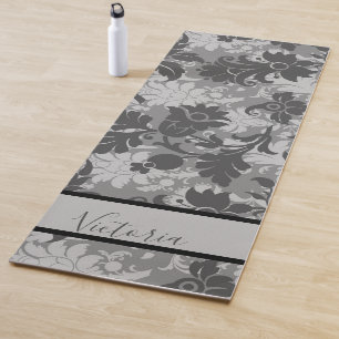 Benutzerdefinierter schwarzer grauer Blumen-Damast Yogamatte