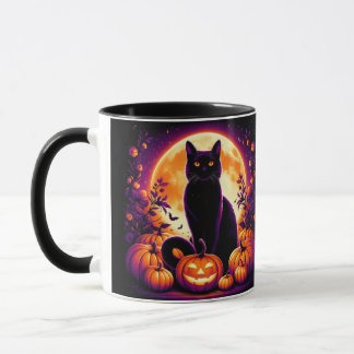 Benutzerdefinierter schwarzer Kater mit Vollmond-H Tasse
