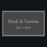 Benutzerdefinierter schwarzer Name und Datumsaufkl Rechteckiger Aufkleber<br><div class="desc">Dieser Aufkleber kann auf unangepasste Produkte wie Verpackungspapier oder Party-Dekoration aufgetragen werden,  um sie dem Hochzeitstil Blue Sailor Stripe anzupassen.</div>