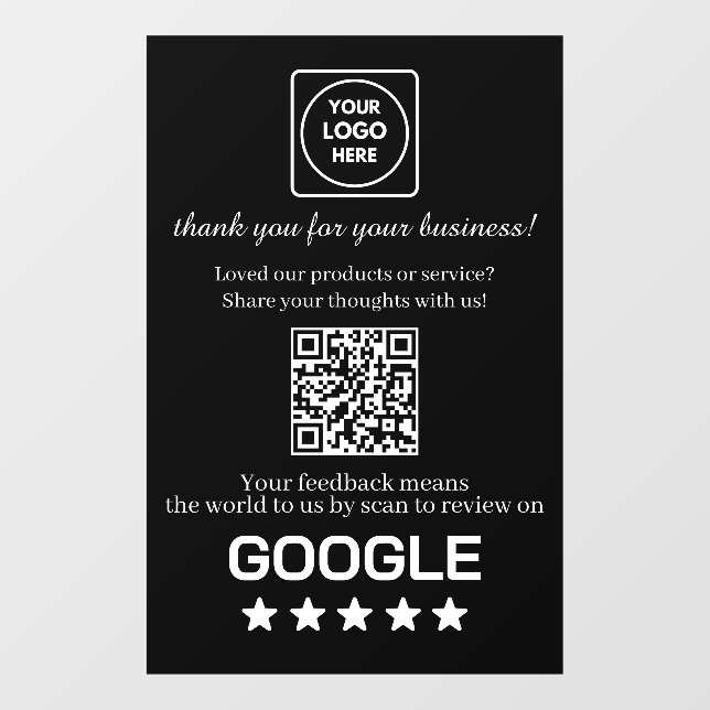 Benutzerdefinierter schwarzer QR-Code | Google Bew Fensteraufkleber (Blatt)