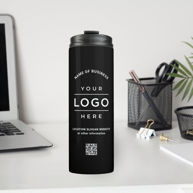 Benutzerdefinierter schwarzer QR-Code mit Firmenna Thermosbecher (Von Creator hochgeladen)