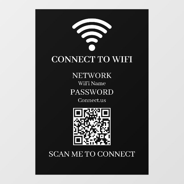 Benutzerdefinierter schwarzer WiFi-QR-Code | Inter Fensteraufkleber (Blatt)