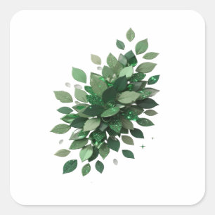 Benutzerdefinierter Silber GREEN LEAVES Sticker-De Quadratischer Aufkleber