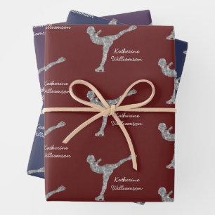 Benutzerdefinierter Skaten-Ice-Skaten-Silberschimm Geschenkpapier Set