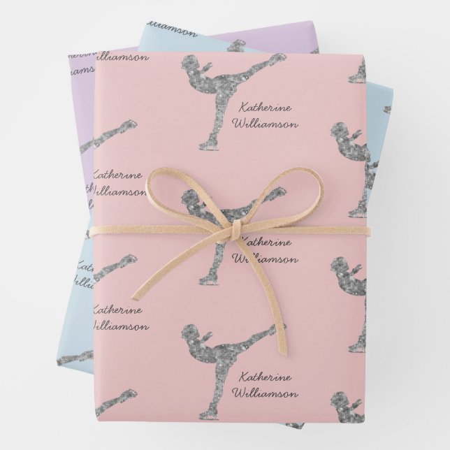 Benutzerdefinierter Skaten-Ice-Skaten-Silberschimm Geschenkpapier Set (Beispiel)