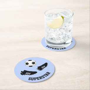 Benutzerdefinierter Soccer-Untersetzer mit blauem  Runder Pappuntersetzer