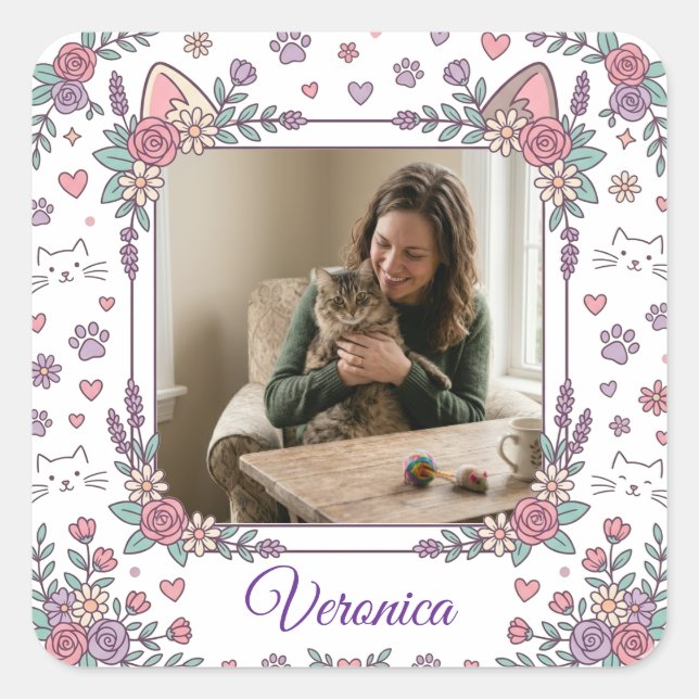 Benutzerdefinierter Sticker mit Katze-Mama-Foto &  (Vorderseite)