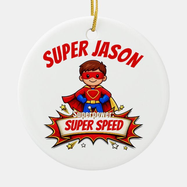 Benutzerdefinierter Superheldenname für Kinder Keramik Ornament (Vorne)